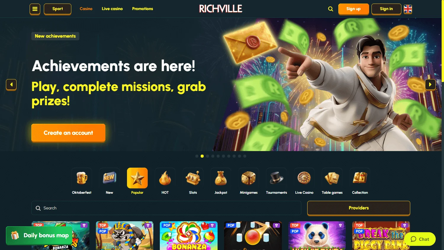 Richville Casino desktop games interface