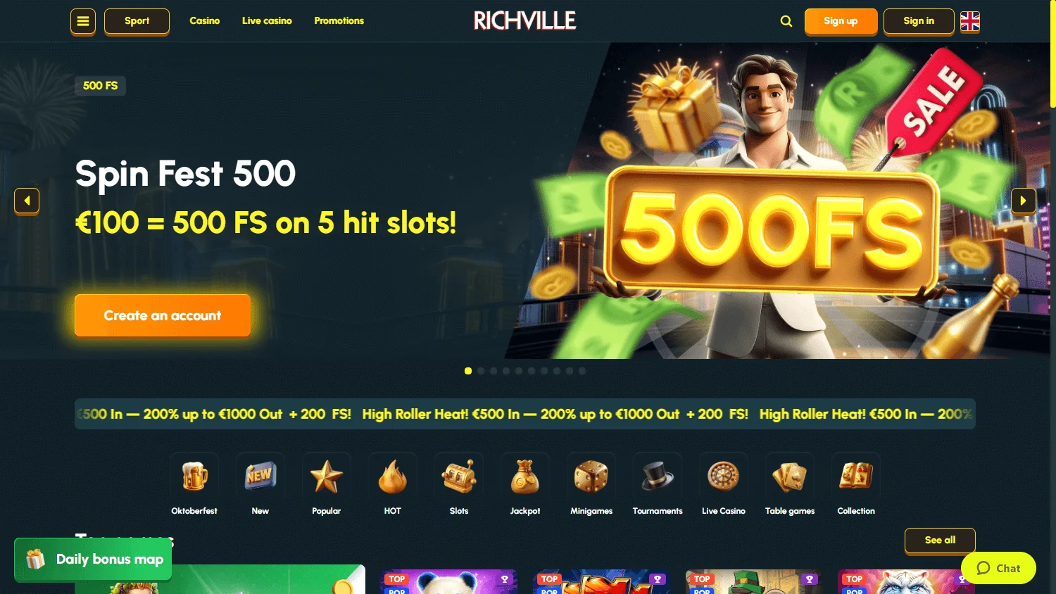 Richville Casino desktop home interface