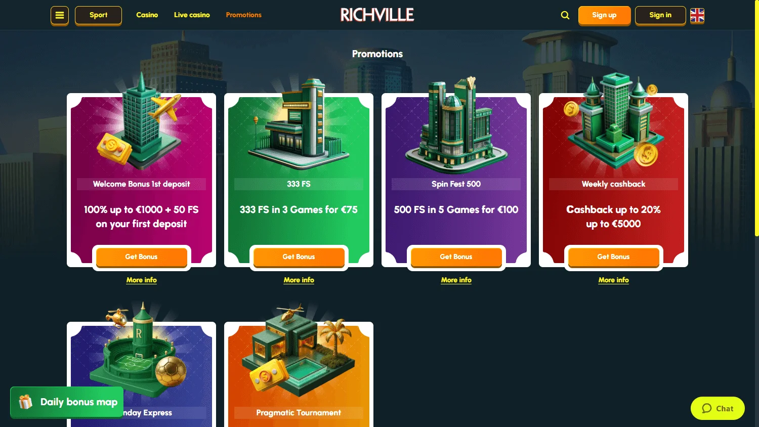 Richville Casino desktop promotions interface