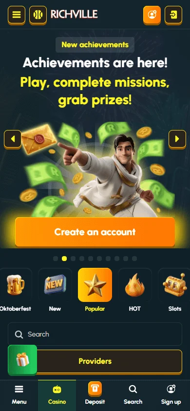 Richville Casino mobile games interface