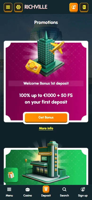 Richville Casino mobile promotions interface